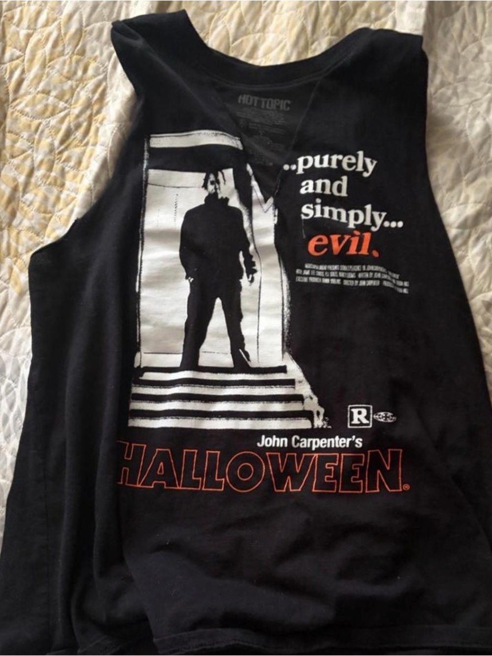 Hot Topic Black Halloween Michael Myers Tank T With White and Orange Print